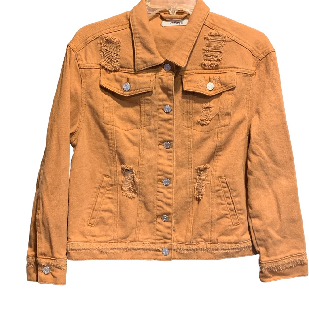 refuge Rust Color Distressed Jacket Women Size S Button Down